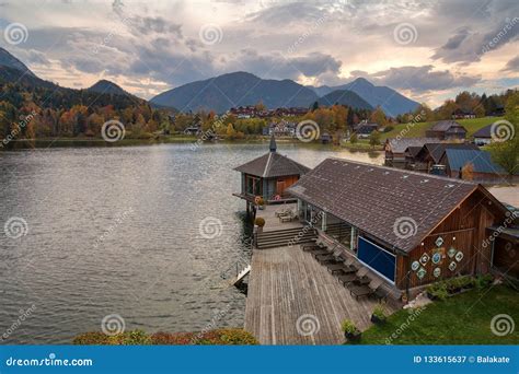 Lake Grundlsee on a Cloudy Autumn Day. View of the Alps Editorial ...