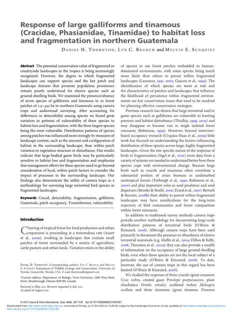 Response of Large Galliforms and Tinamous (Cracidae, Phasianidae, Tinamidae) to Habitat Loss and ...