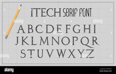 Blueprint architecture font. Capital serif letters alphabet. Sketch ...