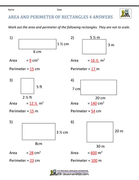 Rectangle Area And Perimeter Worksheet - Printable Word Searches