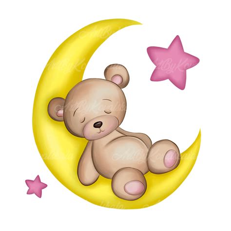 Teddy Bear Clipart Teddy Bear Sleeping on Moon PNG Baby - Etsy