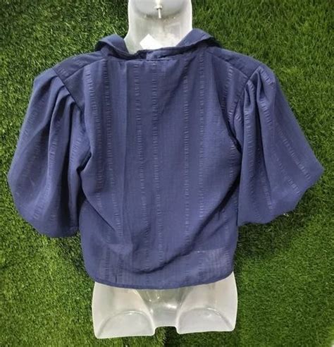 Half Sleeve Georgette Navy Blue Ladies Crop Top, Self Design at Rs 155/piece in Nagpur