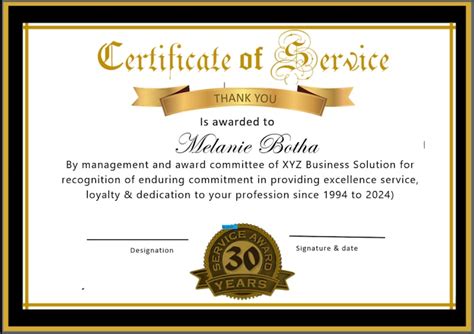 30 Years Service Certificate Template in Ms Word - Etsy