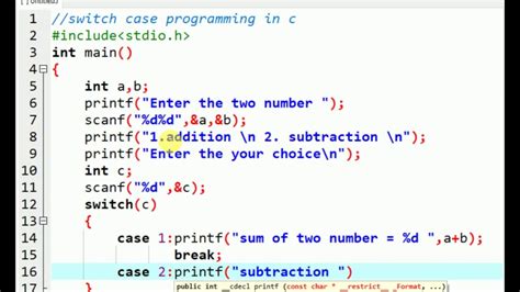 #switch case programming in c - YouTube