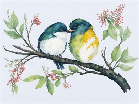 Premium AI Image | Watercolor Bird perched on a tree branch in a ...