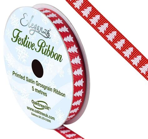 Red 10mm Satin Ribbon - Christmas Trees Print