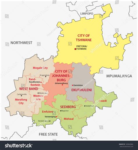 Gauteng Administrative Map Stock Vector Illustration 163842866 : Shutterstock