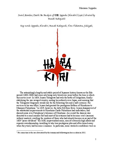 (PDF) Analysis of Seppuku (Harakiri): Themes and Context