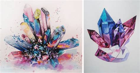 I Paint Colorful Crystals Using Watercolor | Bored Panda