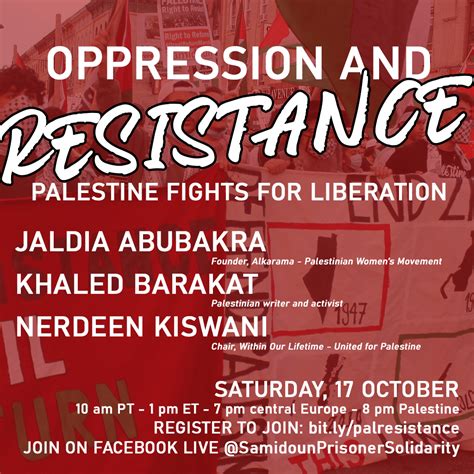 17 October, Online Event: Oppression and Resistance: Palestine Fights for Liberation | Samidoun ...