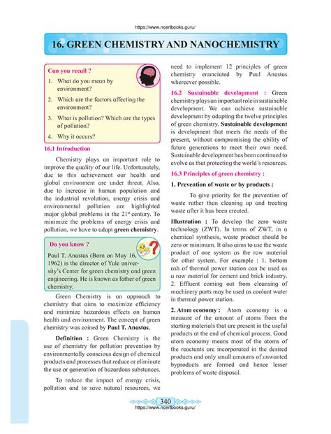 Green Chemistry - 340 16. GREEN CHEMISTRY AND NANOCHEMISTRY Can you ...