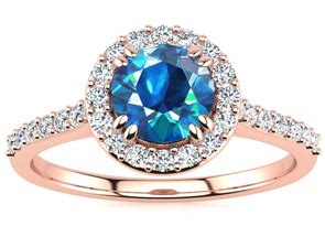 Halo Engagement Rings | 1.25 Carat Perfect Halo Blue Diamond Engagement Ring In 14K Rose Gold ...