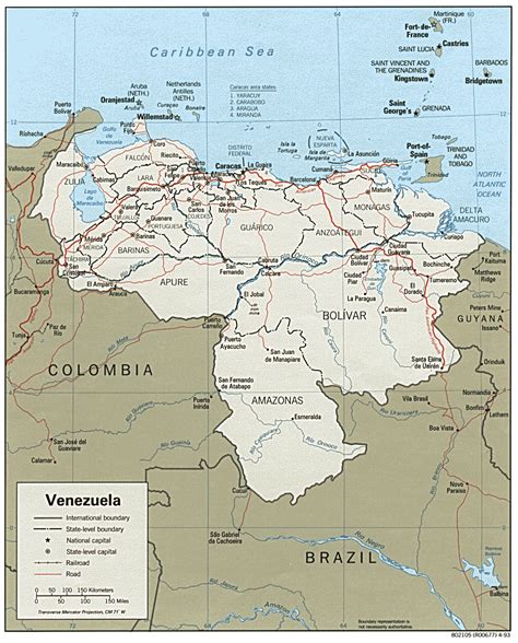 Large detailed administrative and political map of Venezuela with roads and cities. Venezuela ...