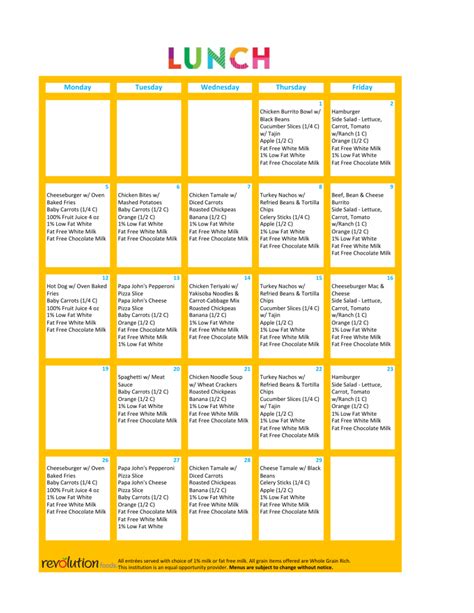 Vista Charter Middle School - Food Menu