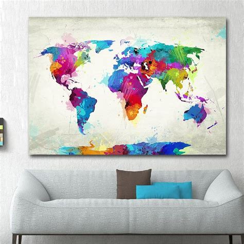 Watercolor World Map painting is on the highest-quality cotton canvas ...