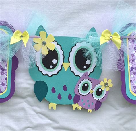 Owl banner, owl baby shower banner, its a girl banner, purple, lavender, yellow and teal Its A ...