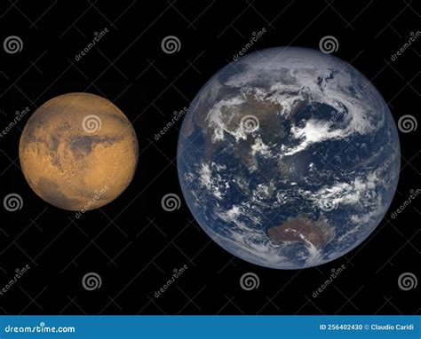 Accurate Size Comparison of Earth and Mars. Planet of Solar System ...