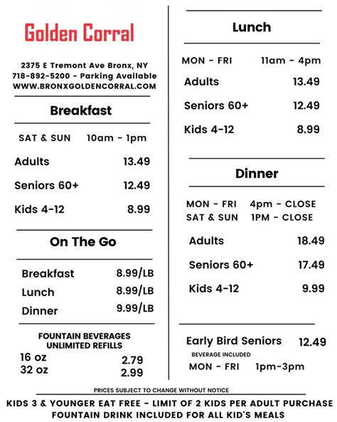 Golden Corral Buffet Prices 2025: Senior, Kids, Adults per Person