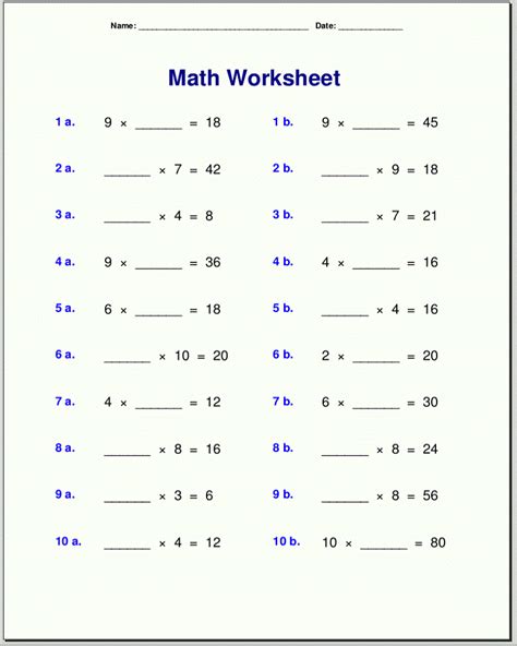 Fourth Grade Math Worksheets Multiplication