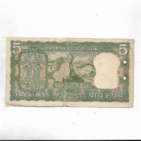 5 RUPEE ~ GANDHI ON BACK ~ L.K.JHA ~ “A” PRIFIX , RARE NOTE ~ F-3/7 – Indian Hobby Club