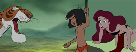 Ariel and Mowgli confront Shere Khan by hypnotica2002 on DeviantArt