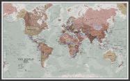 Large Executive World Wall Map Political (Wood Frame - Black)