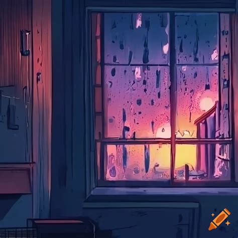 Looking out the window one rainy night for lofi style wallpaper