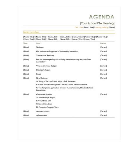 PTA Meeting Agenda | PTA Meeting Agenda Template » Template Haven