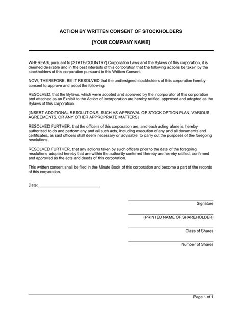 Action by Written Consent of Shareholders Template (Download)