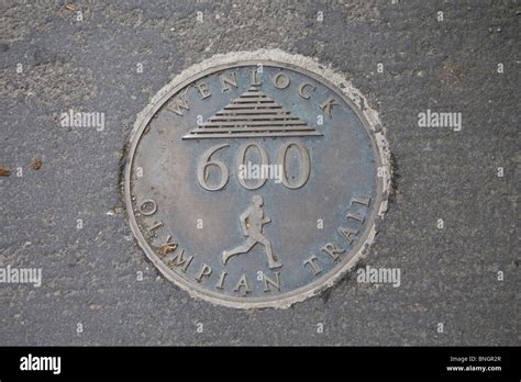 Wenlock Olympian Trail marker in Much Wenlock, Shropshire, England ...