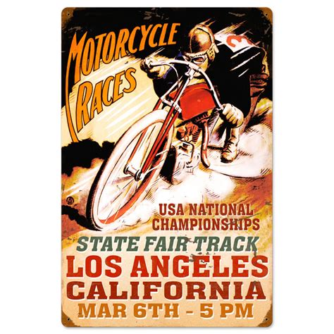 LA Motorcycle Races Vintage Metal Sign