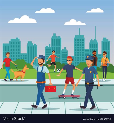 City people walking cartoons Royalty Free Vector Image