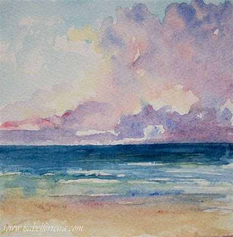 Original watercolor painting, HORIZON, beach painting, seascape painting, blue,clouds,watercolor ...