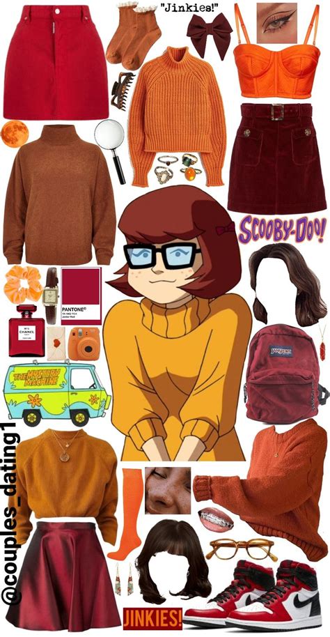 A collage of clothing and accessories used to create a Velma (Scooby Doo) DIY costume. Lots of ...