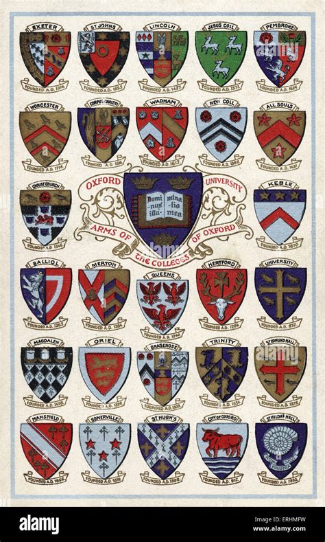 Coats of Arms of the Colleges of Oxford University. Reads 'Oxford ...