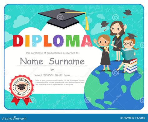 Primary School Kids Graduation Diploma Certificate Design Template ...