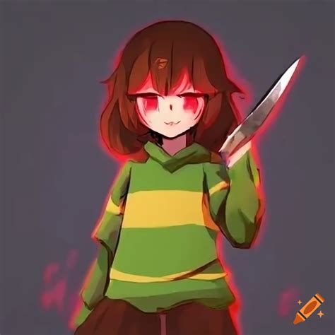 Digital art of chara from undertale with a knife on Craiyon