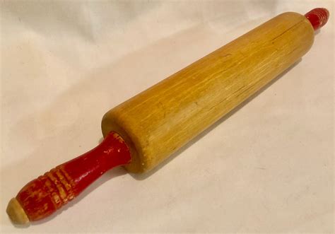 Vintage Wooden Rolling Pin with Painted Red Handles