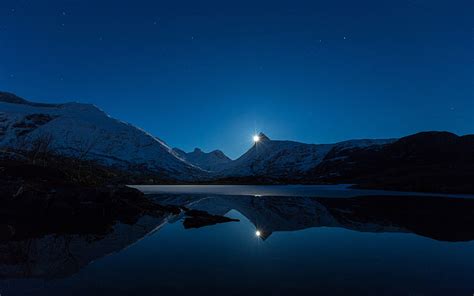 Mountain, moon, reflection, water, nature, HD wallpaper | Wallpaperbetter