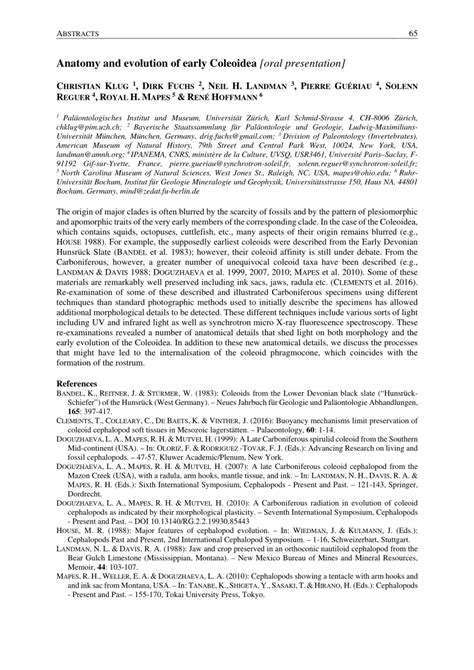 (PDF) Anatomy and evolution of early Coleoidea [oral presentation]