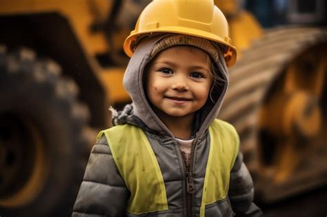Premium AI Image | A child wearing a yellow hard hat and jacket