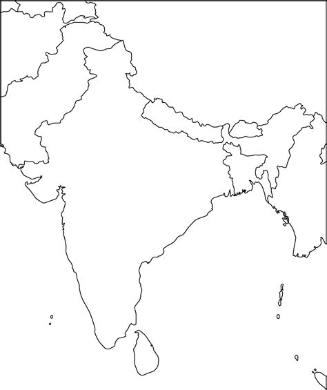 Landkarte von Indien (nur die Konturen und Grenzen, unbeschriftet) | Landkarten kostenlos ...