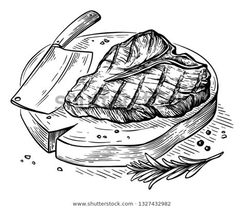 Sketch Hand Drawn Grilled Steak Tbone Stock Vector (Royalty Free ...