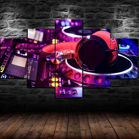 CHENDA Print Painting Canvas 5 Pieces DJ Night Turntable HD Scene Wall Art Painting for Home ...