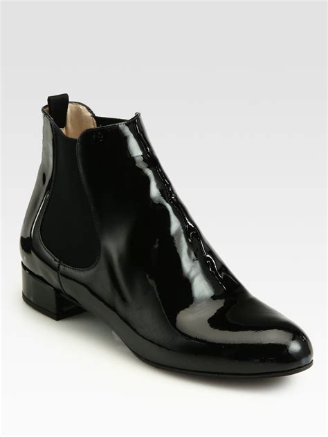 Prada Patent Leather Ankle Boots in Black | Lyst