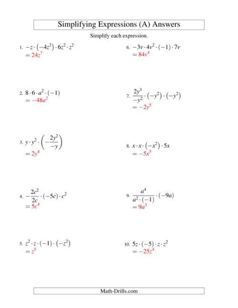 Simplifying Algebraic Expressions with One Variable and Four Terms (Multiplication and Division) (A)