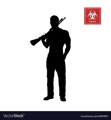 Black silhouette of man with shotgun Royalty Free Vector