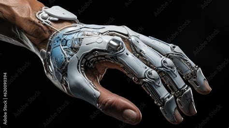 Robot hand on dark isolated background, Detailed image of a robotic ...