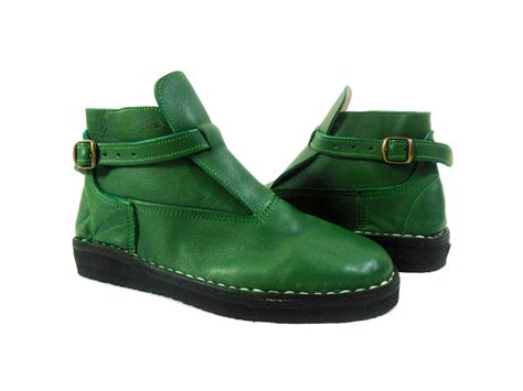 Emerald Green Shielded Ankle Boot, Comfy Work Boots, Flatform Combat Boot, Genuine Leather ...