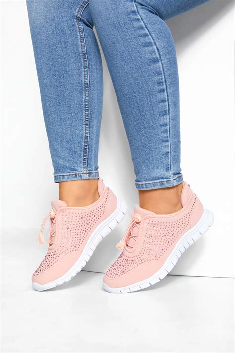 Pink Embellished Trainers In Extra Wide Fit | Long Tall Sally